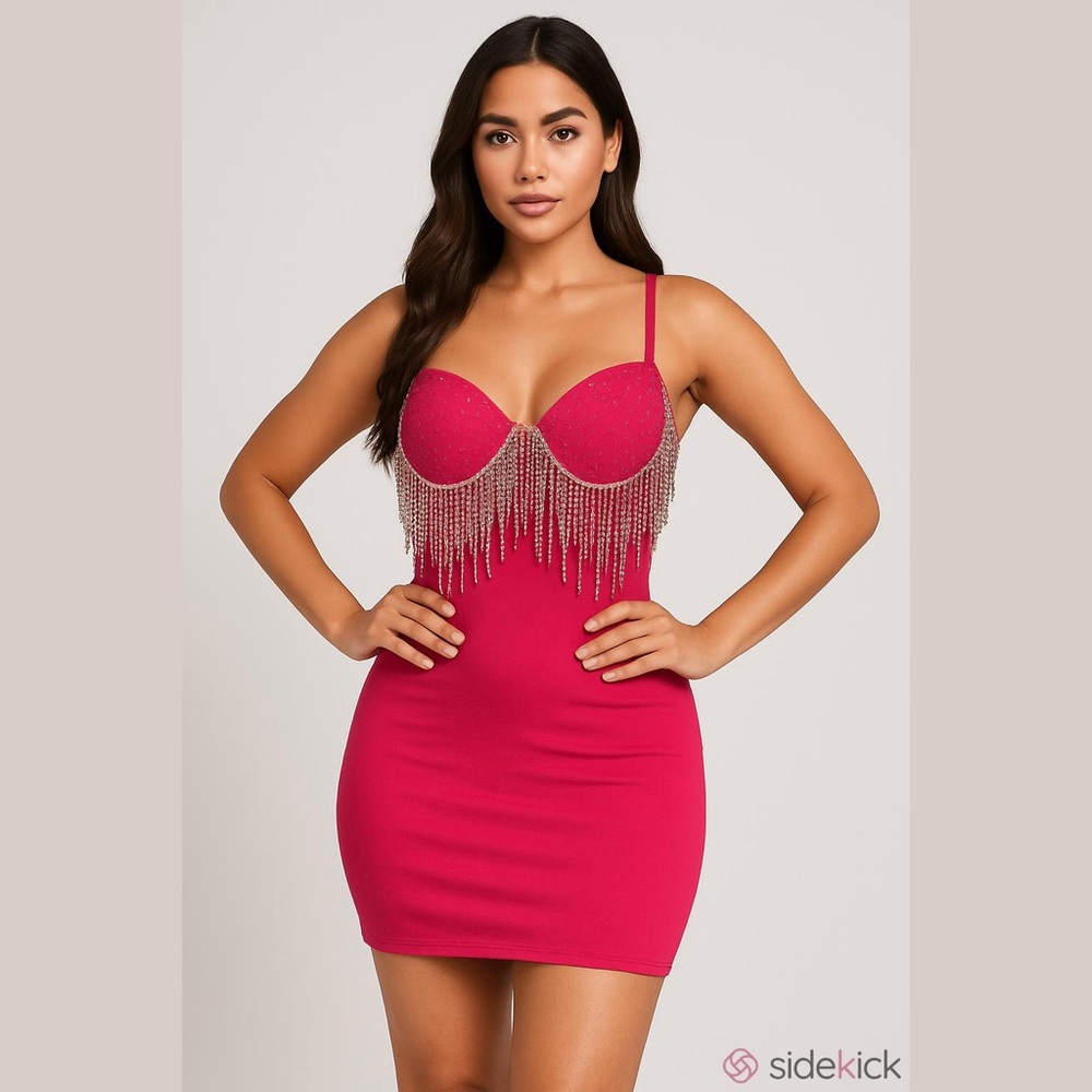 Hot & Delicious pink bodycon dress with rhinestones